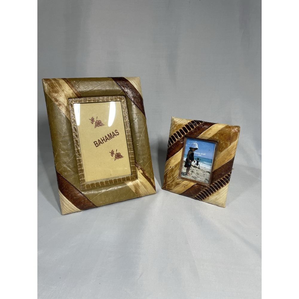 Banana Leaf Picture Frames Rope & Rafia Designs-Set Of 2 - 5"x3.5" & 3"x2" Pics